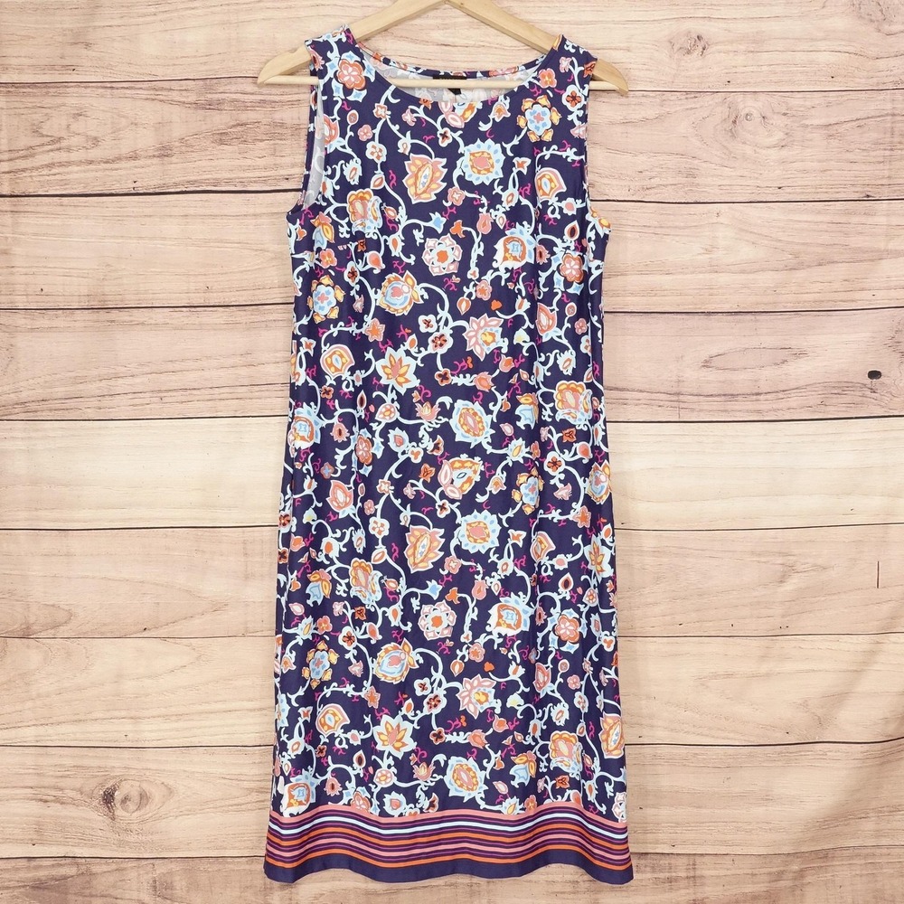 New! Talbots Dress Womens S Blue Floral Sleeveless Shift Tank Jersey Casual